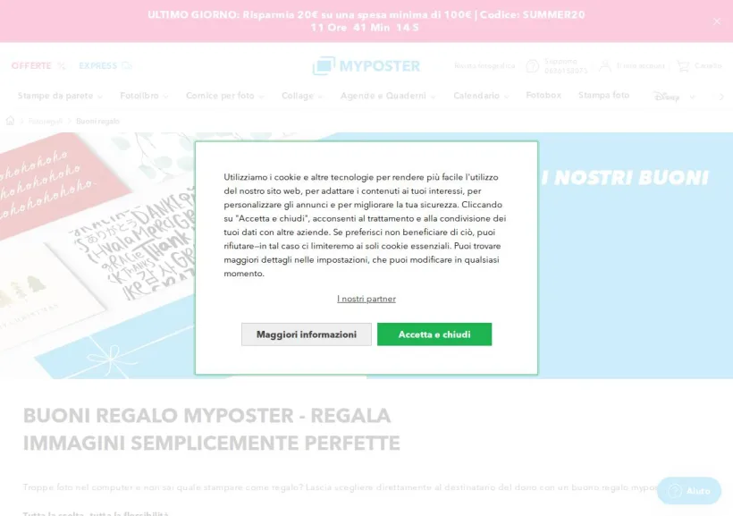 Schermata della pagina offerta di Myposter