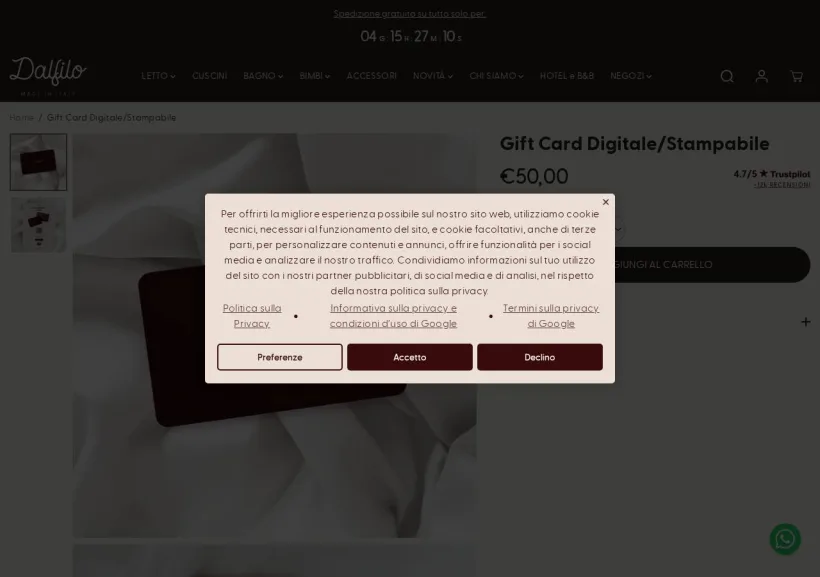 Schermata della pagina offerta di Dalfilo