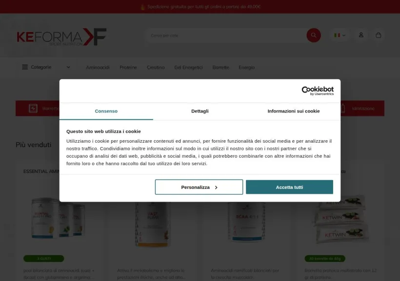 Schermata della pagina offerta di KEFORMA Sport Nutrition