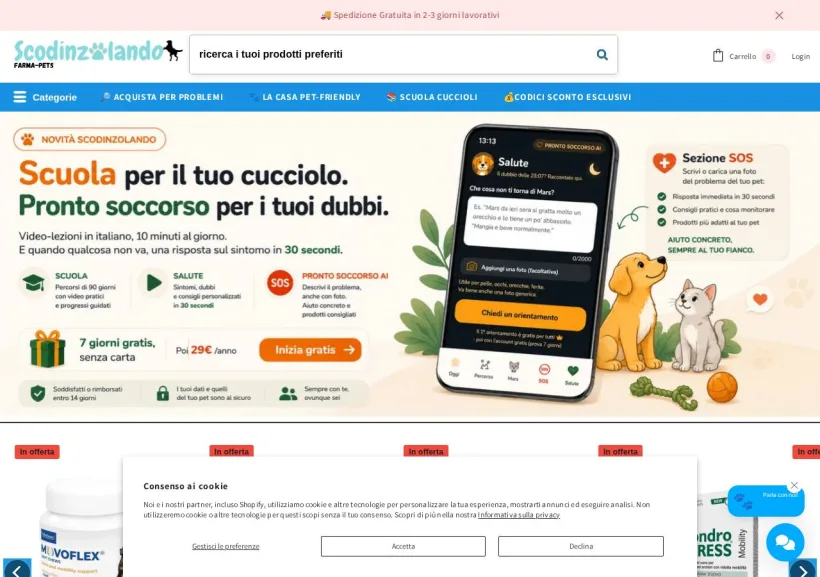 Schermata della pagina offerta di Scodinzolando