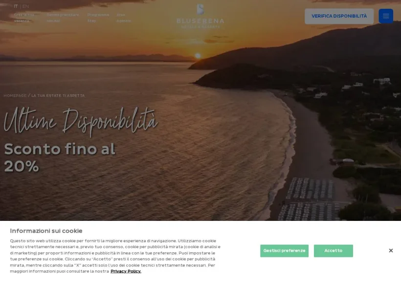 Schermata della pagina offerta di BLUSERENA
