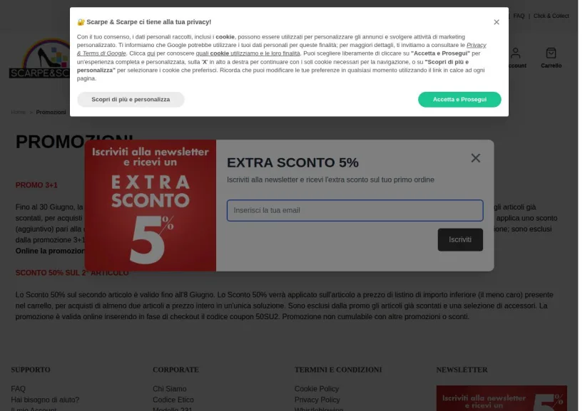 Schermata della pagina offerta di Scarpe&Scarpe
