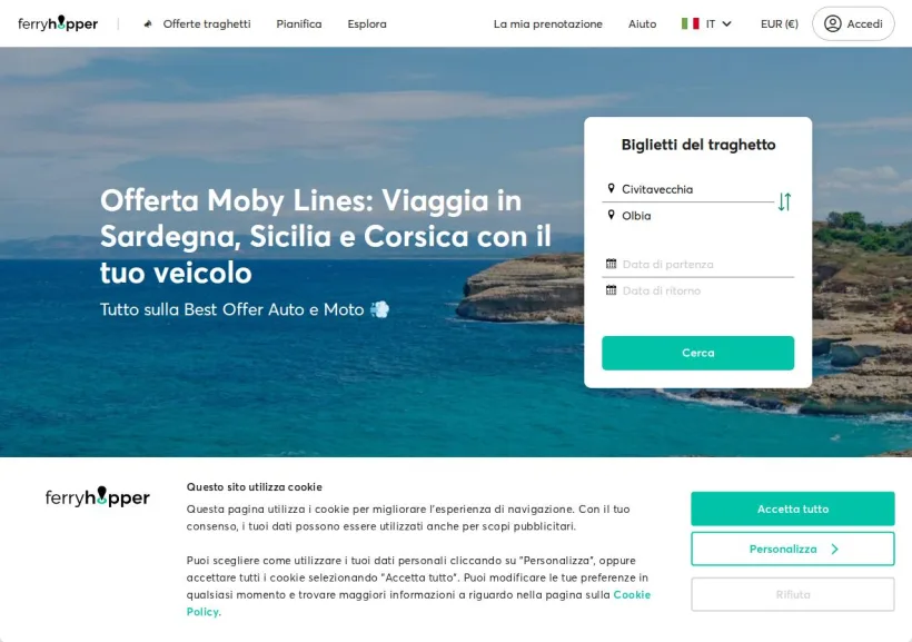 Schermata della pagina offerta di Ferryhopper
