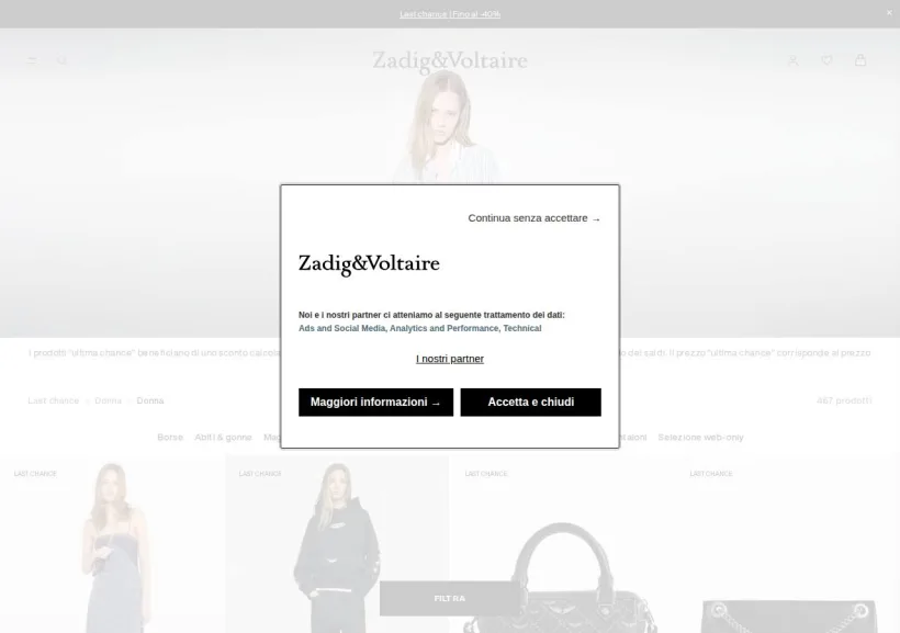 Schermata della pagina offerta di Zadig & Voltaire