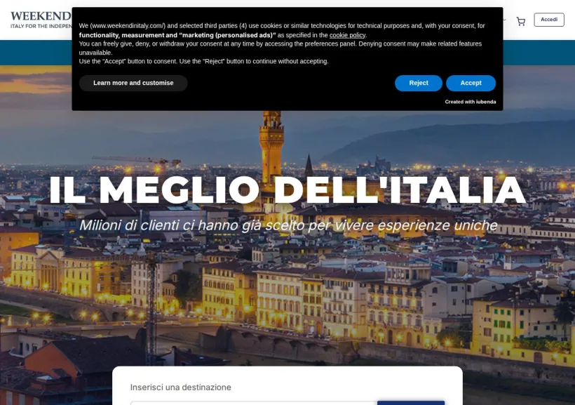 Schermata della pagina offerta di WEEKENDinITALY
