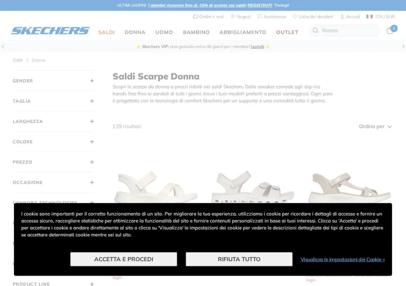Schermata della pagina offerta di Skechers