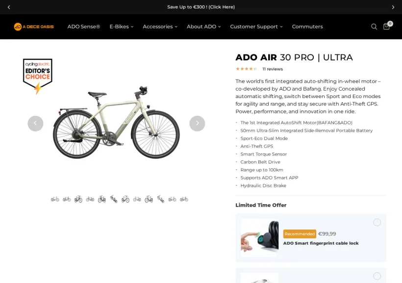 Schermata della pagina offerta di ADO EBIKE
