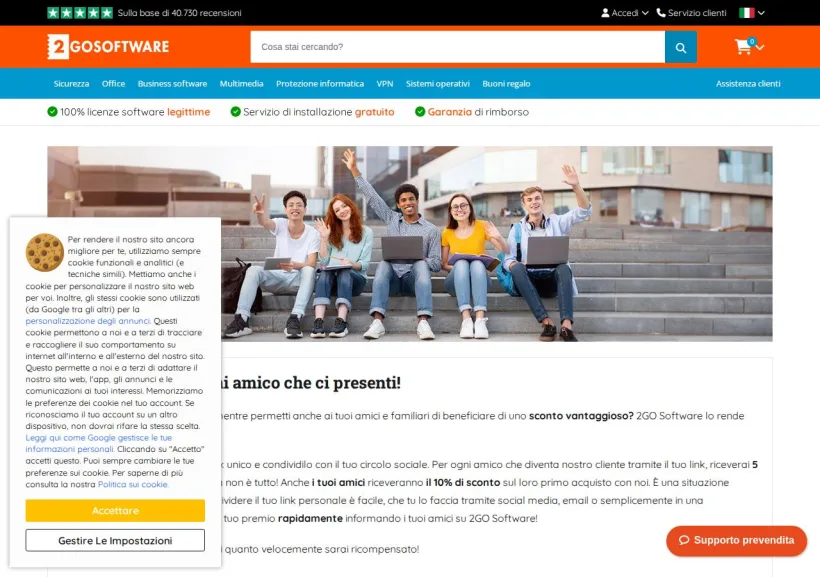Schermata della pagina offerta di 2GO Software