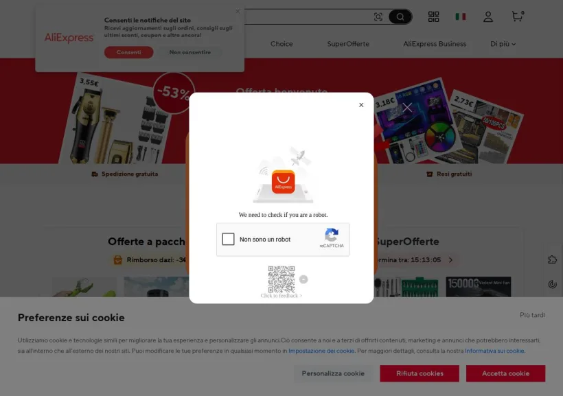 Schermata della pagina offerta di AliExpress