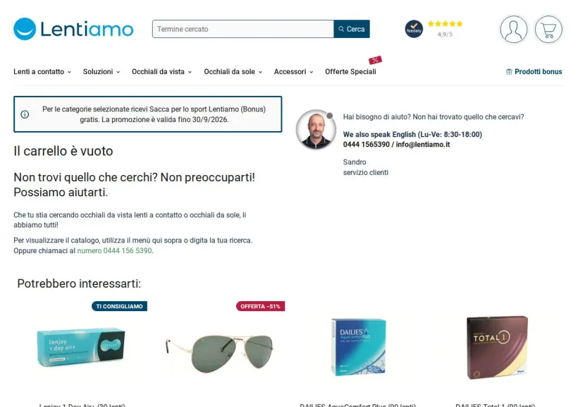 Schermata della pagina offerta di Lentiamo