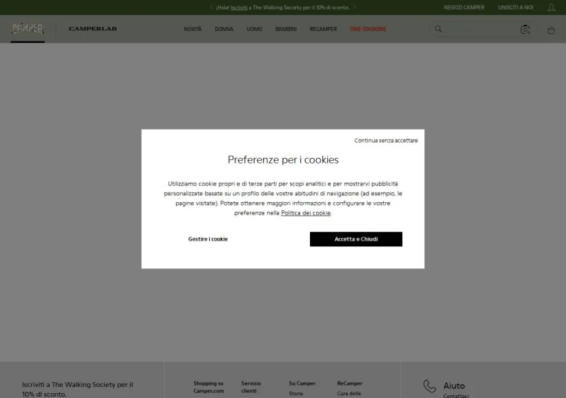 Schermata della pagina offerta di Camper