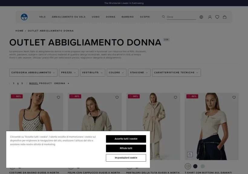 Schermata della pagina offerta di North Sails