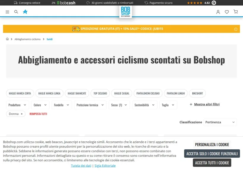Schermata della pagina offerta di Bobshop