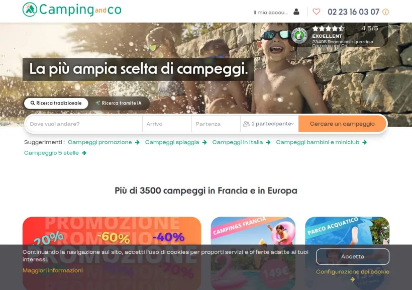 Schermata della pagina offerta di Camping and Co