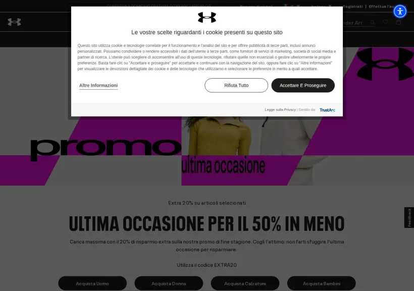 Schermata della pagina offerta di Under Armour
