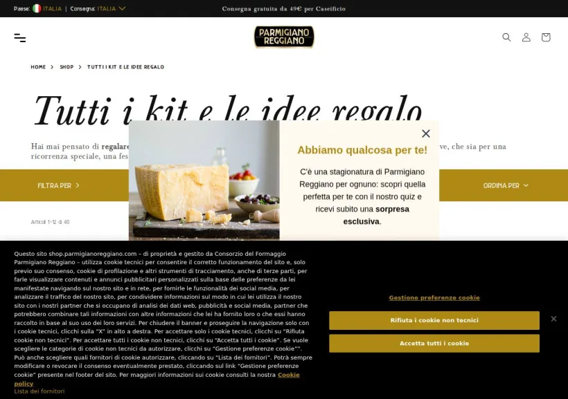 Schermata della pagina offerta di Parmigiano Reggiano