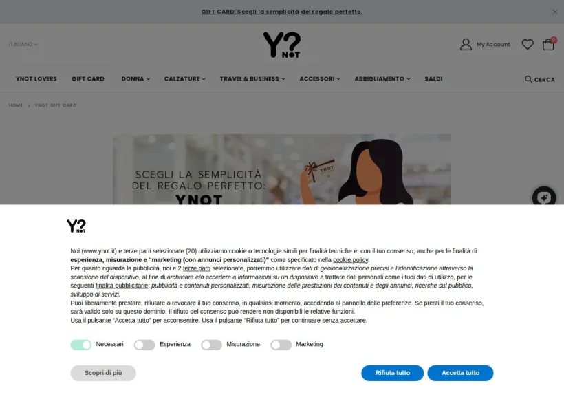 Schermata della pagina offerta di YNot