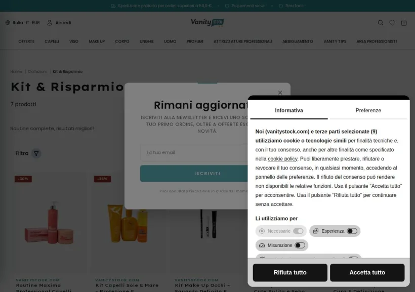 Schermata della pagina offerta di VanityStock.com