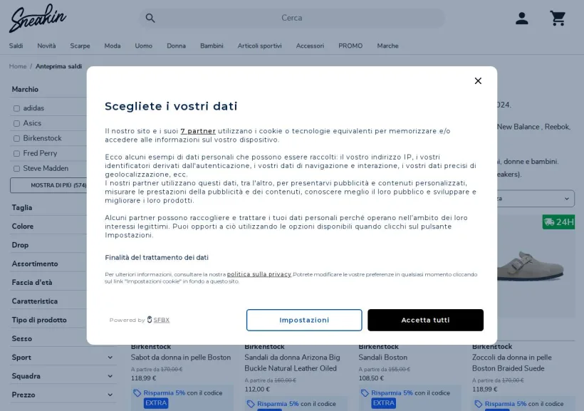 Schermata della pagina offerta di Sneakin