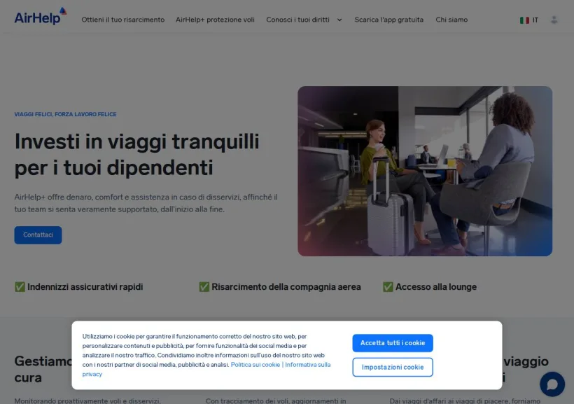 Schermata della pagina offerta di Airhelp