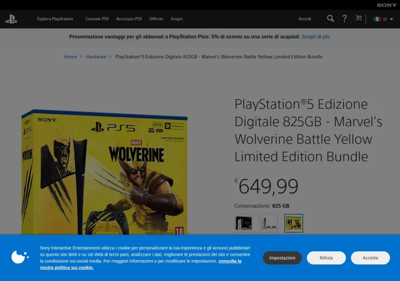 Schermata della pagina offerta di PlayStation
