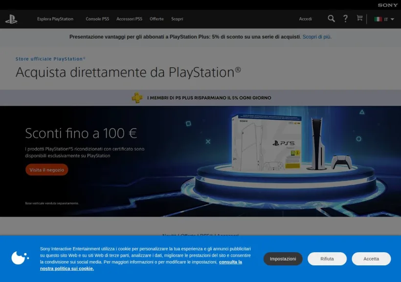 Schermata della pagina offerta di PlayStation