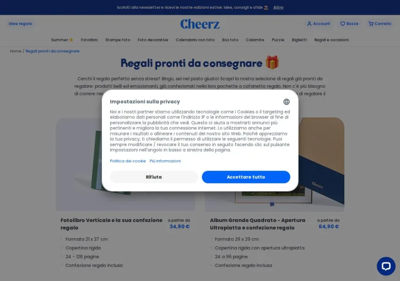 Schermata della pagina offerta di Cheerz