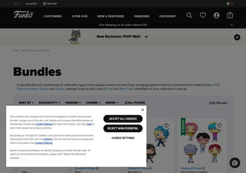 Schermata della pagina offerta di Funko