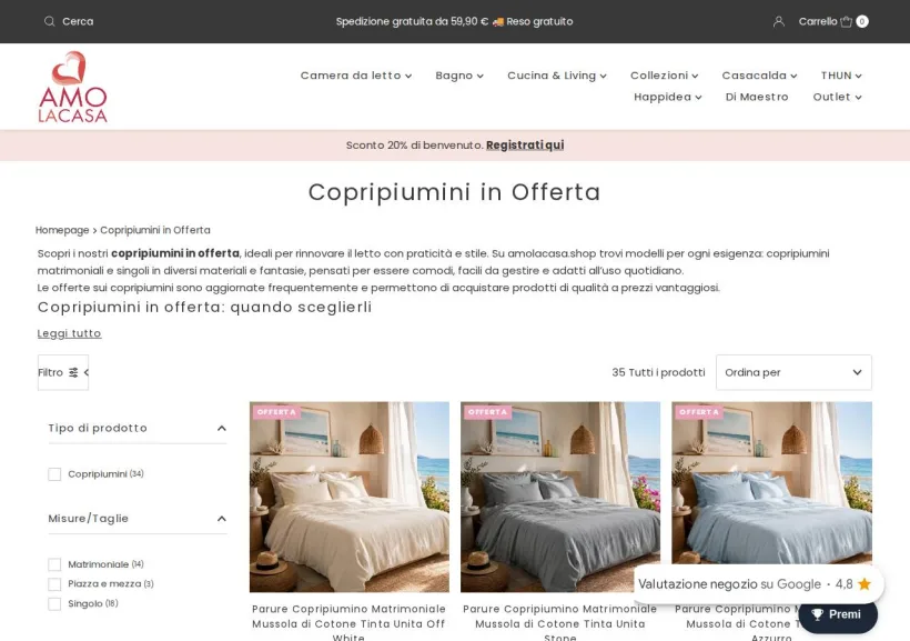 Schermata della pagina offerta di Amolacasa