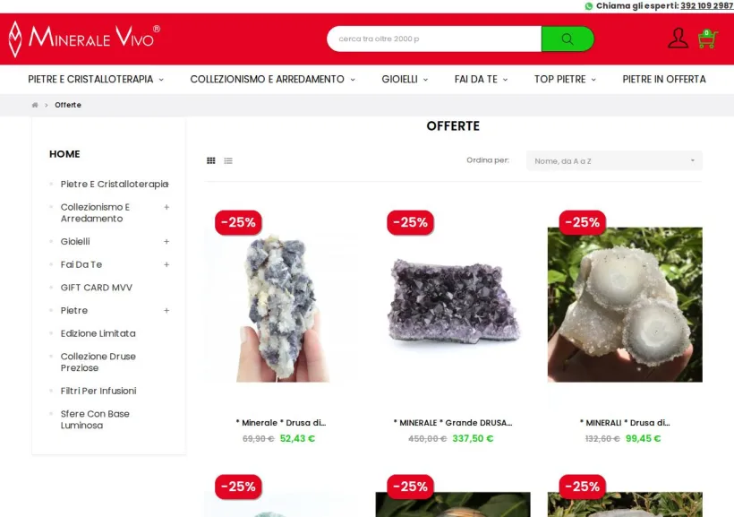 Schermata della pagina offerta di Minerale Vivo