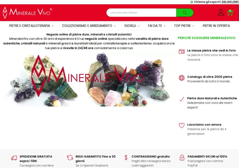Schermata della pagina offerta di Minerale Vivo