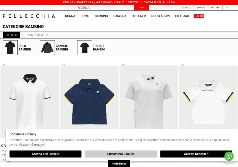 Schermata della pagina offerta di Pellecchia