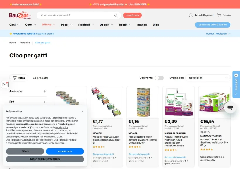 Schermata della pagina offerta di Bauzaar