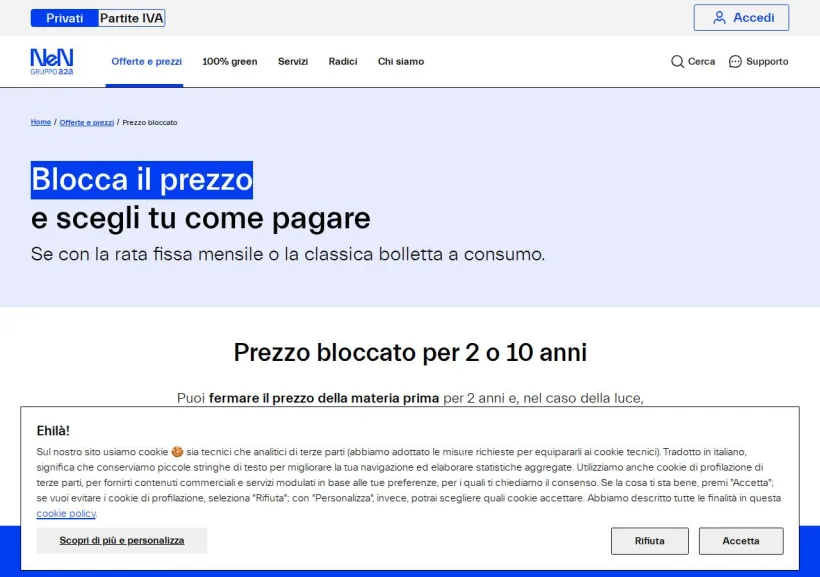 Schermata della pagina offerta di NeN