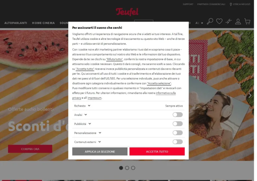 Schermata della pagina offerta di Teufel