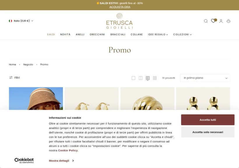Schermata della pagina offerta di Etrusca Gioielli