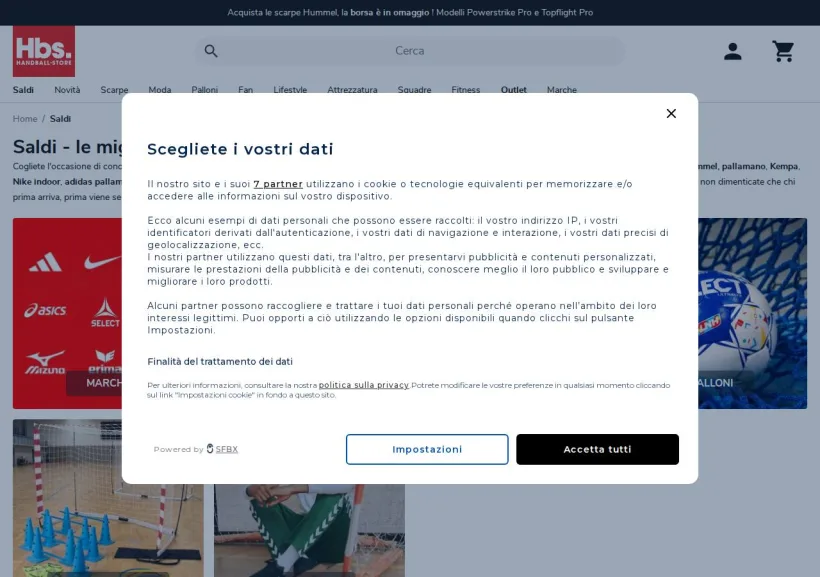 Schermata della pagina offerta di Handball-Store