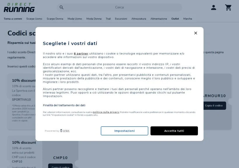 Schermata della pagina offerta di Direct-Running