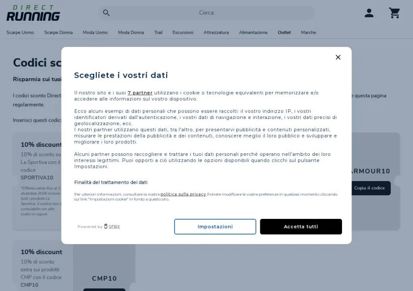Schermata della pagina offerta di Direct-Running