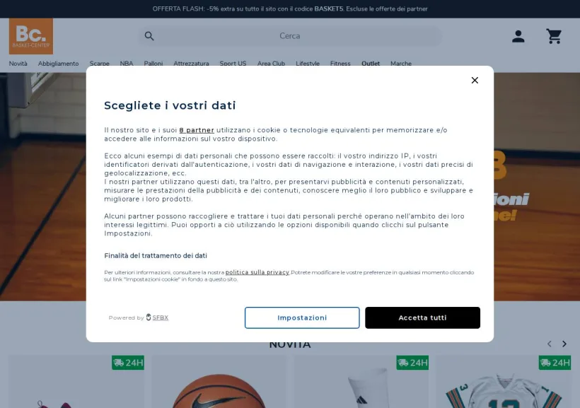 Schermata della pagina offerta di Basket-Center