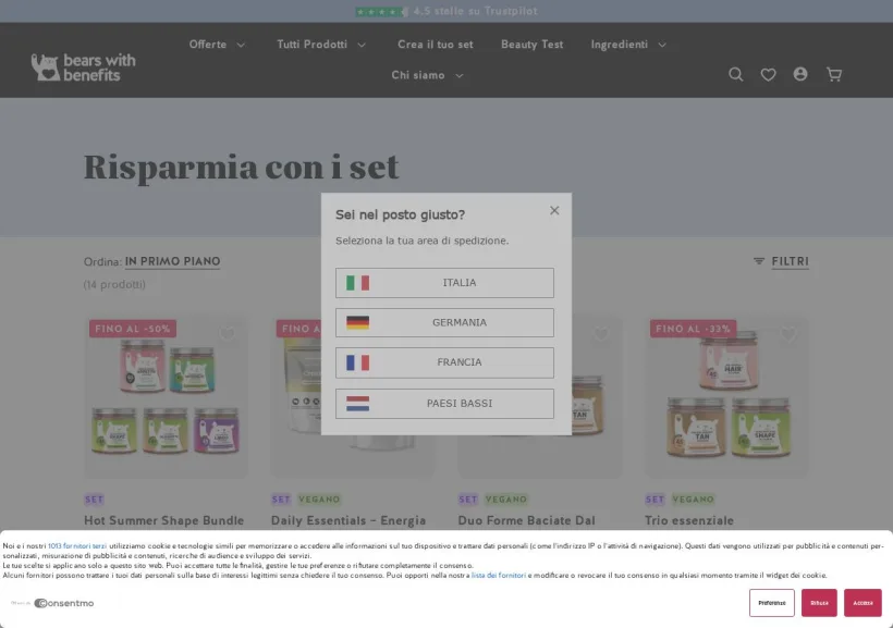 Schermata della pagina offerta di Bears with Benefits
