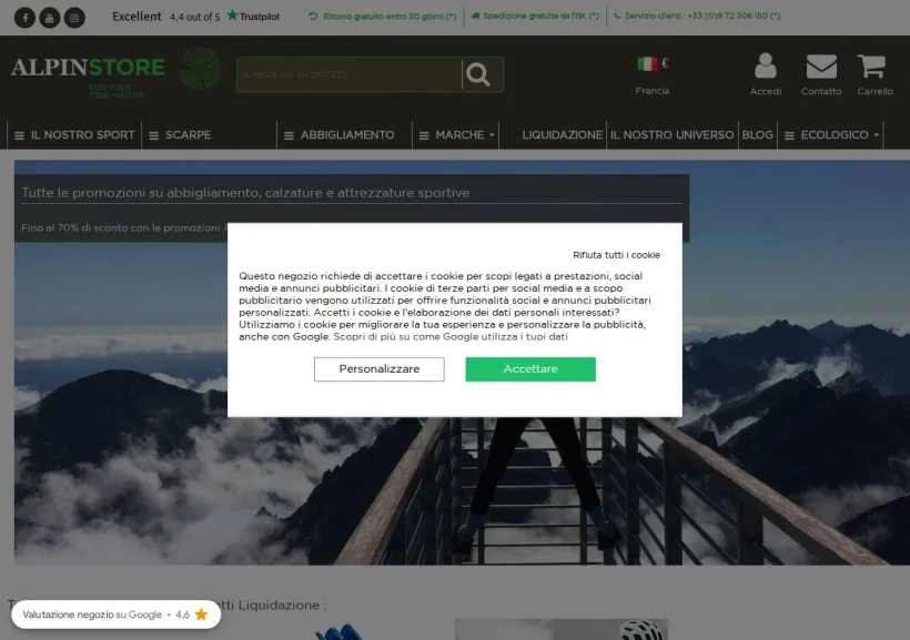 Schermata della pagina offerta di Alpinstore