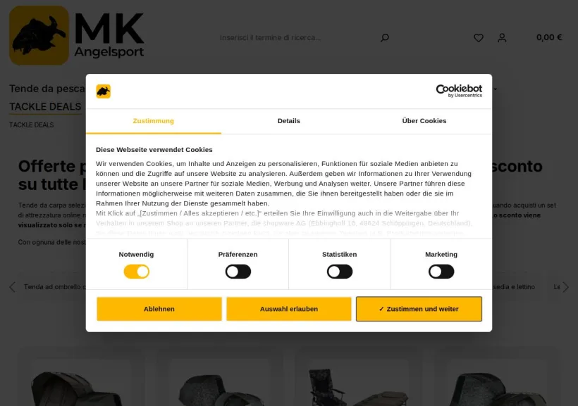 Schermata della pagina offerta di MK Pesca