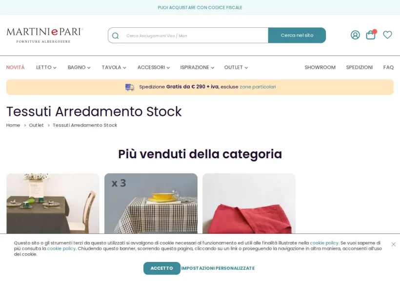 Schermata della pagina offerta di Martini e Pari