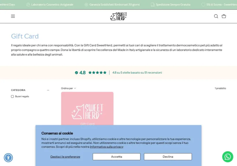 Schermata della pagina offerta di SweetHerd