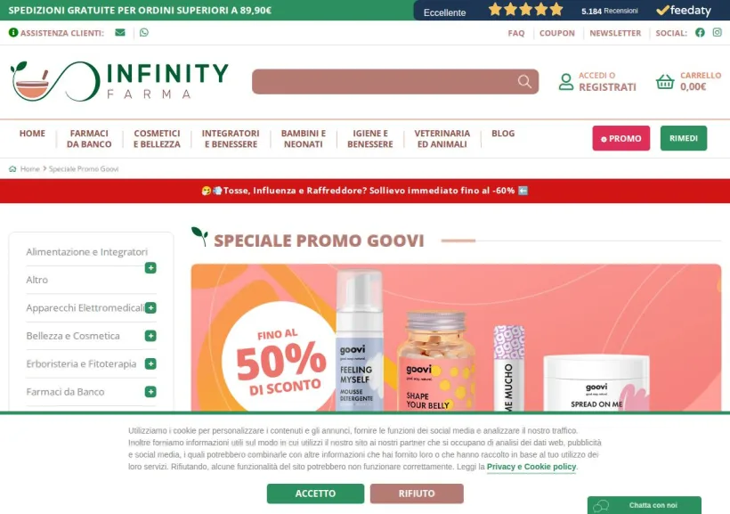 Schermata della pagina offerta di Infinity Farma