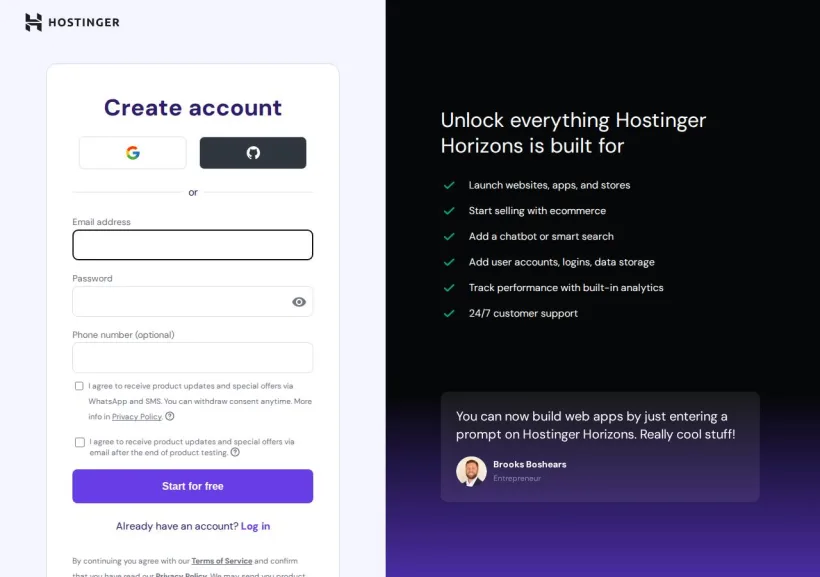 Schermata della pagina offerta di Hostinger