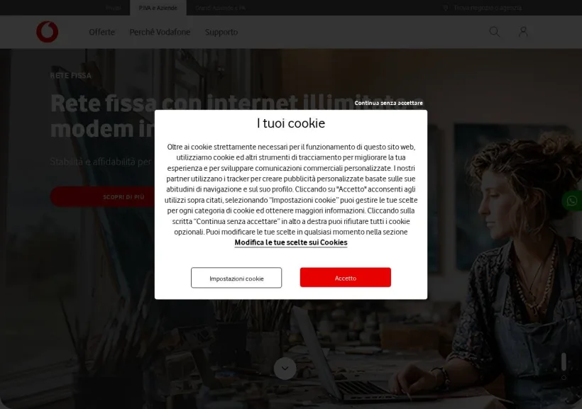 Schermata della pagina offerta di Vodafone