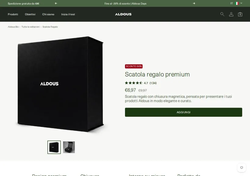Schermata della pagina offerta di Aldous Bio