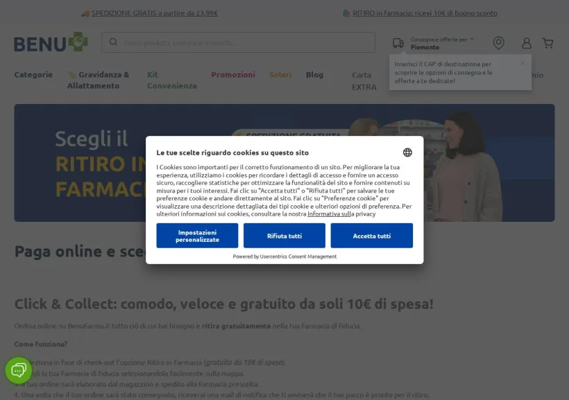 Schermata della pagina offerta di Benu Farma